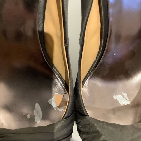 ‎BADGLEY MISCHKA “ODELL” BLACK SATIN PLATFORM HEELS SIZE 8.5 - Picture 8 of 12